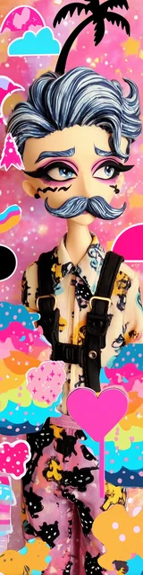 Free teacher bookmark featuring a bright neon teacher with a mustache